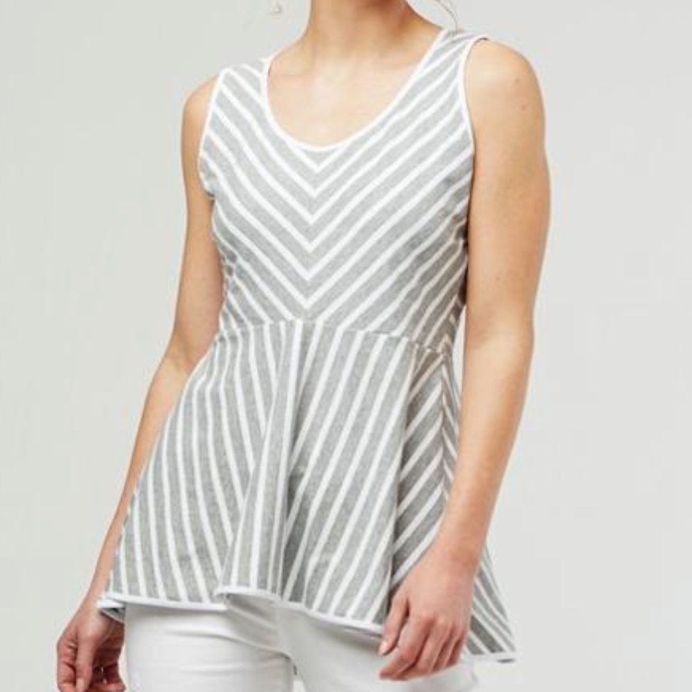 Gray and White Striped Peplum Tank